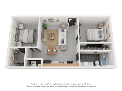 Floor plan for 2 beds, 1 bath, 746 sqft